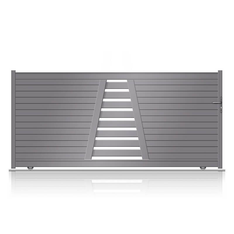 Portail coulissant design en aluminum sur mesure avec partie centrale ajourée