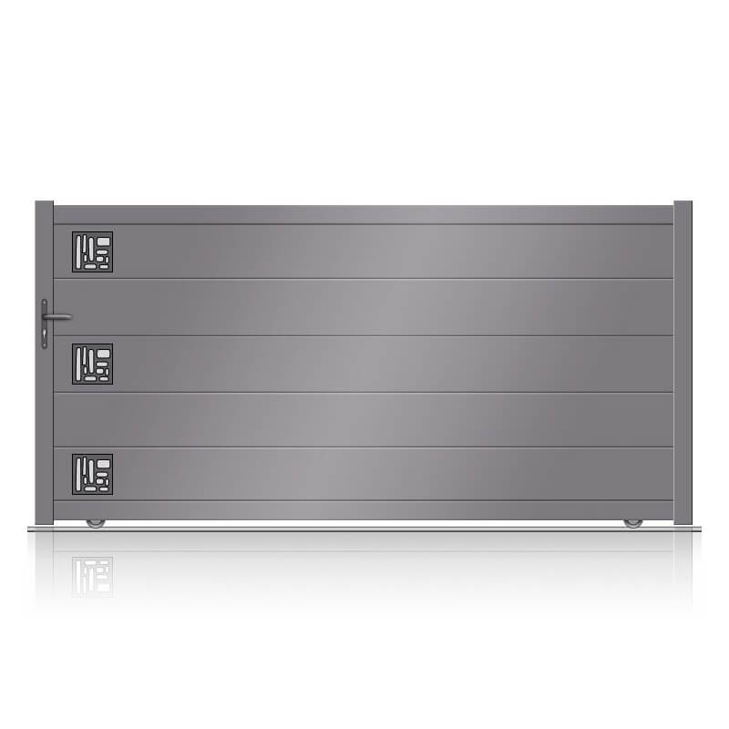  Nouveau portail coulissant alu avec décors inox et lames larges