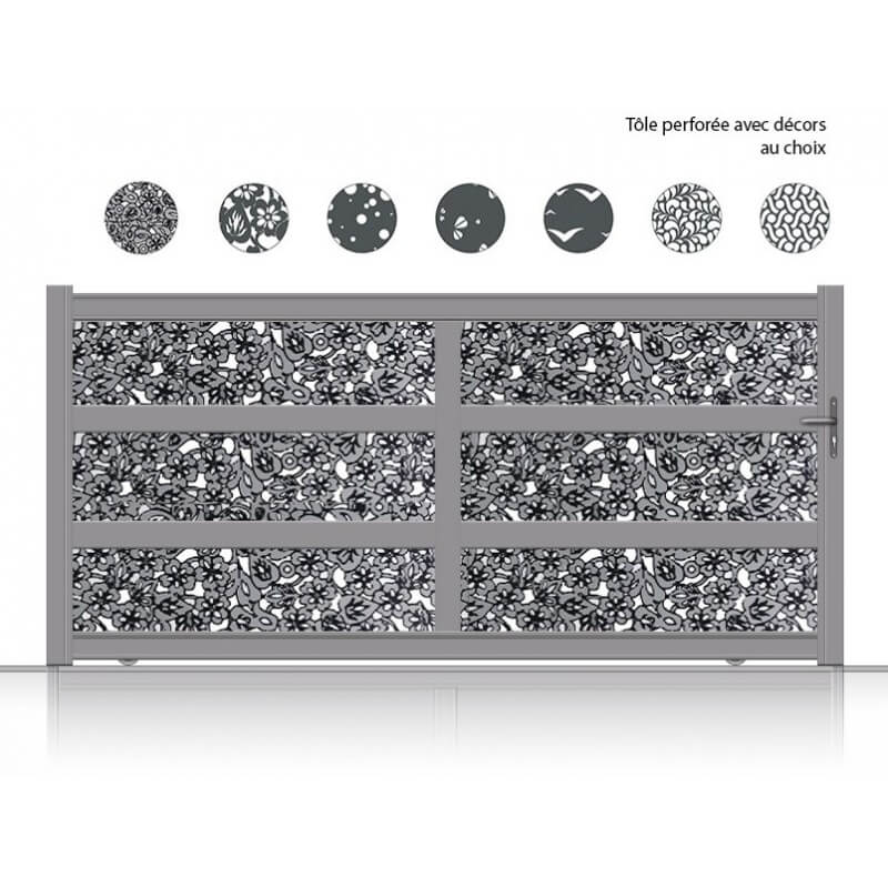  portail kulib coulissant aluminium tôle perforée décor