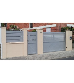 Portail aluminium coulissant KOBIN avec lames de 90mm