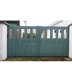  Portail battant en bois festonné semi-plein en pin