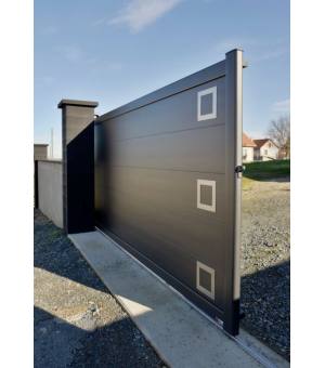Portail coulissant alu avec décors inox carrés NANCY