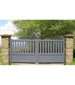 Portail alu semi-ajouré avec soubassement plein et barreaux en partie haute MELUN