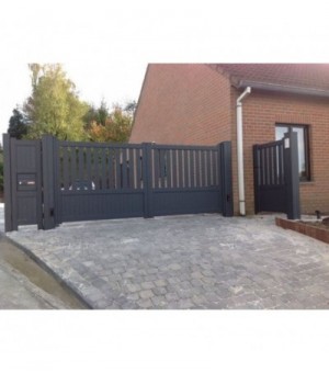 Portail alu 2 vantaux MELUN avec piliers alu (en option) et portillon assorti