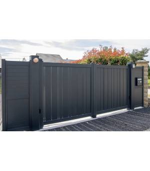 Portail alu ajouré à lames et barreaux verticaux CELINA motorisé et parties fixes