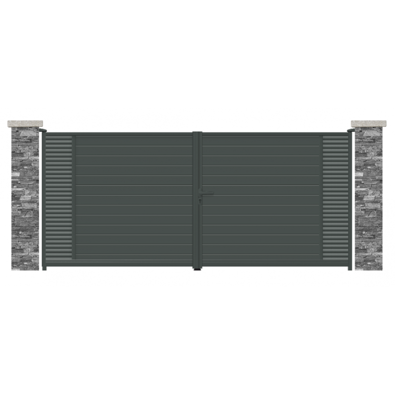 Schéma portail alu ARIEGE avec lames persiennées aux extrémités du portail