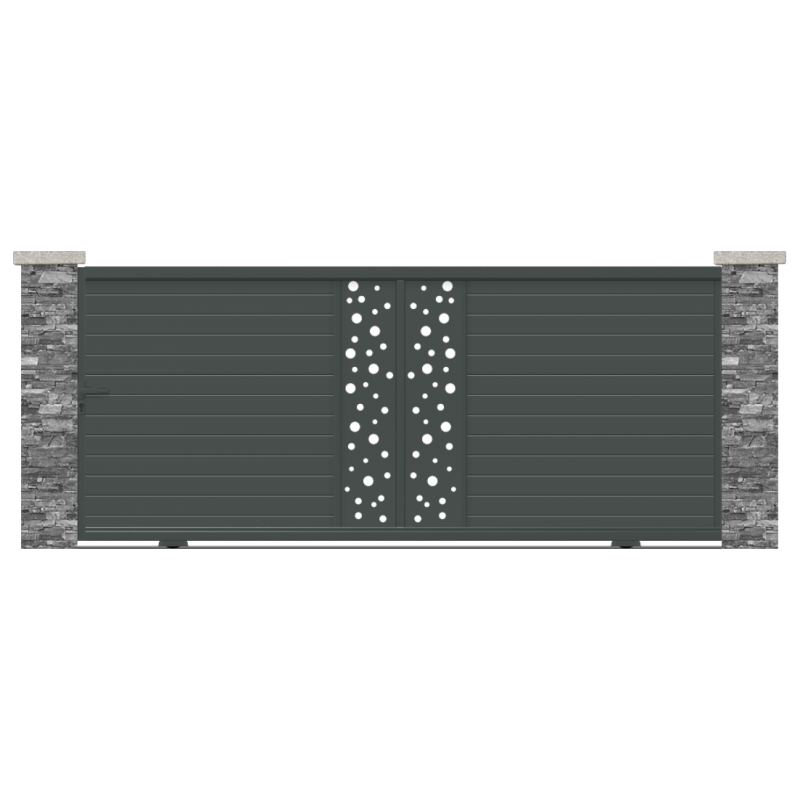 Schéma du portail alu semi-ajouré GARD avec tôle motif ronds