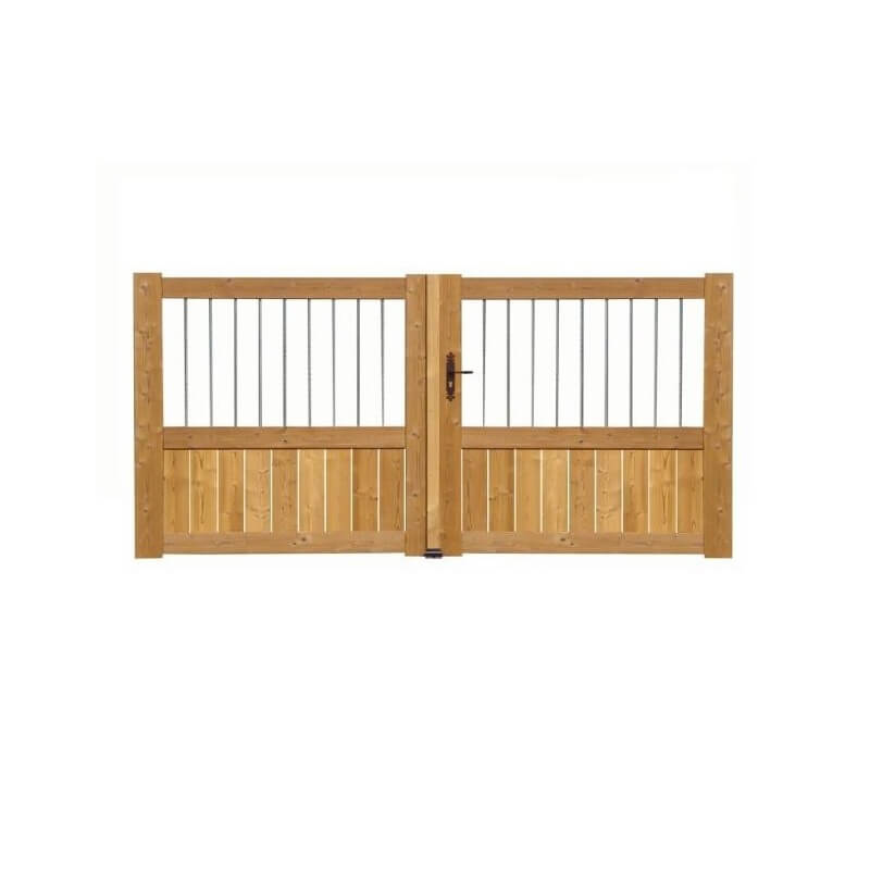  Portail bois semi-plein THT avec barreaux inox
