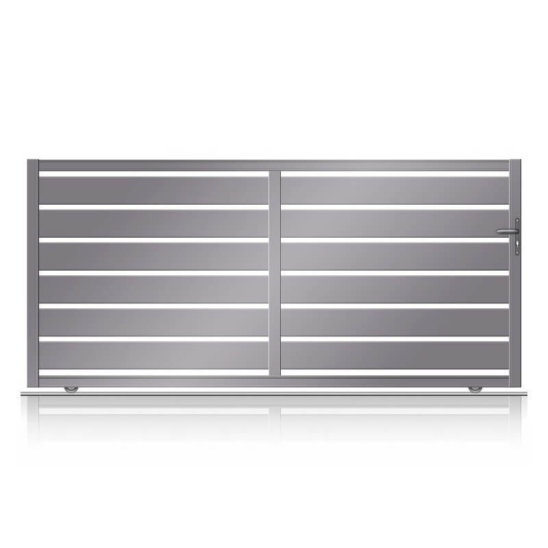  Portail moderne en aluminium coulissant sur mesure à lames horizontales larges ajourées