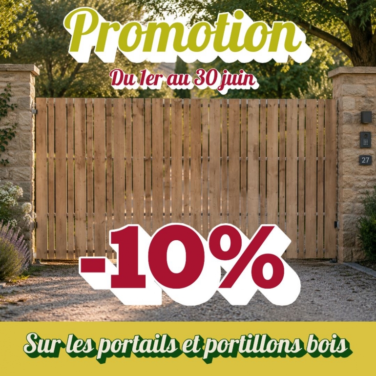 Portail bois sur mesure : profitez de -10% en juin 2026 avec LMC Ouvertures